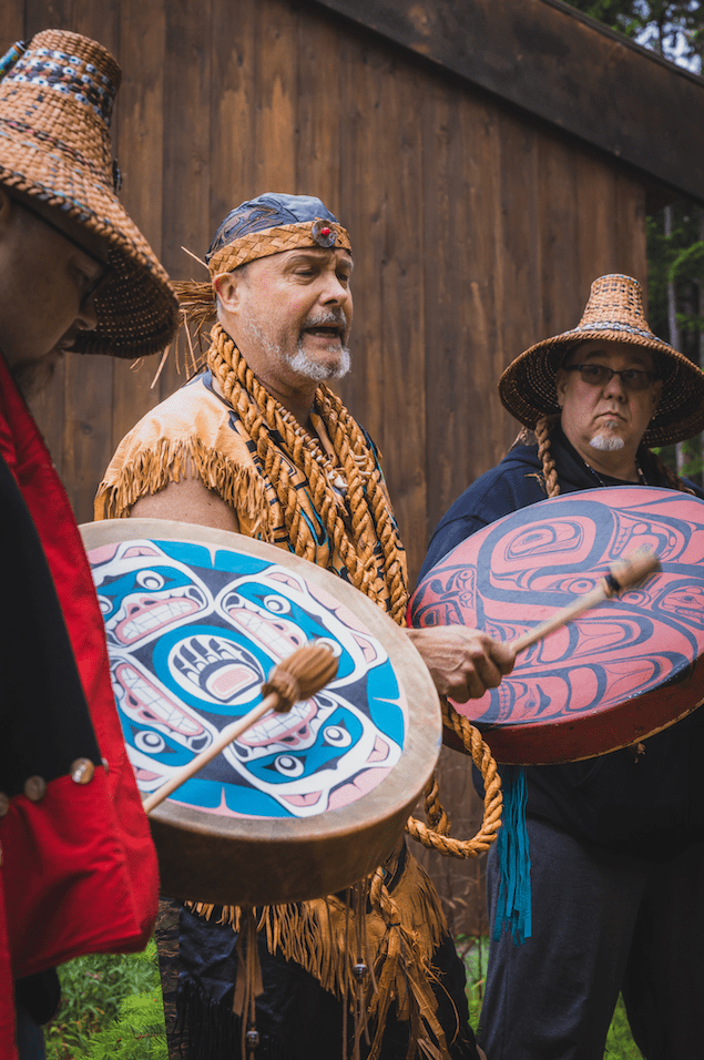 Spirit Bear Coffee Company founders with First Nations drums